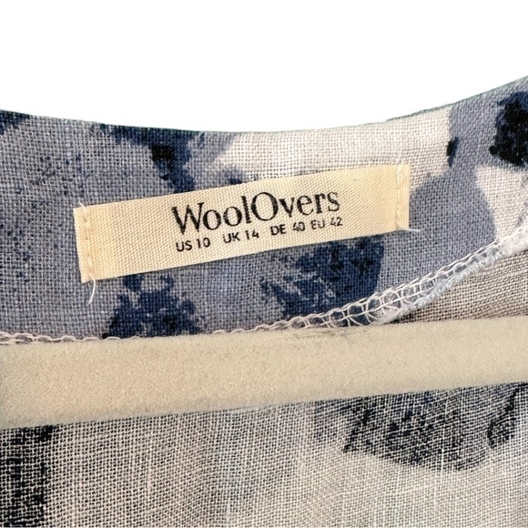 WoolOvers Womens Linen Tunic Dress Blue White Lagenlook Print Pockets Size 10 - Picture 9 of 12
